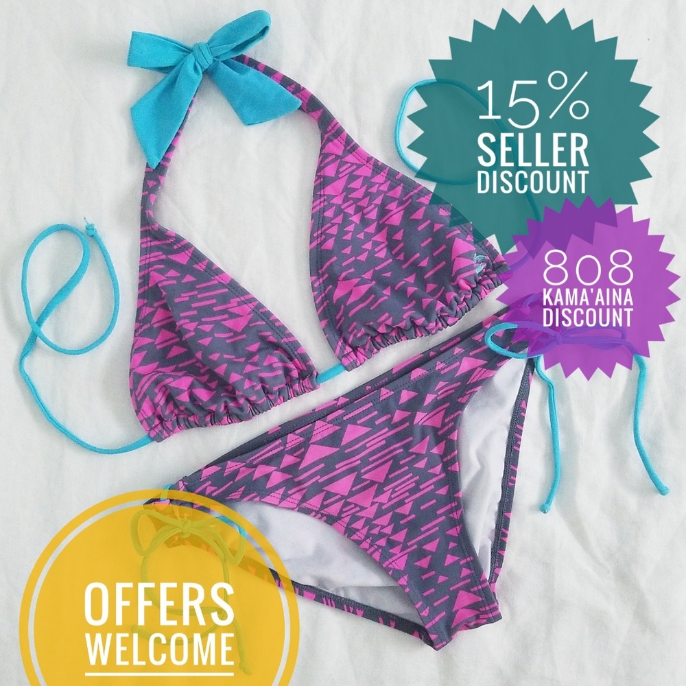 Billabong string tie bikini (S) in Tri Sea/Pool